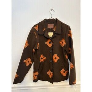 NEW Vintage Outback Trading Co. Brown and Orange Fleece Blanket Jacket Size M